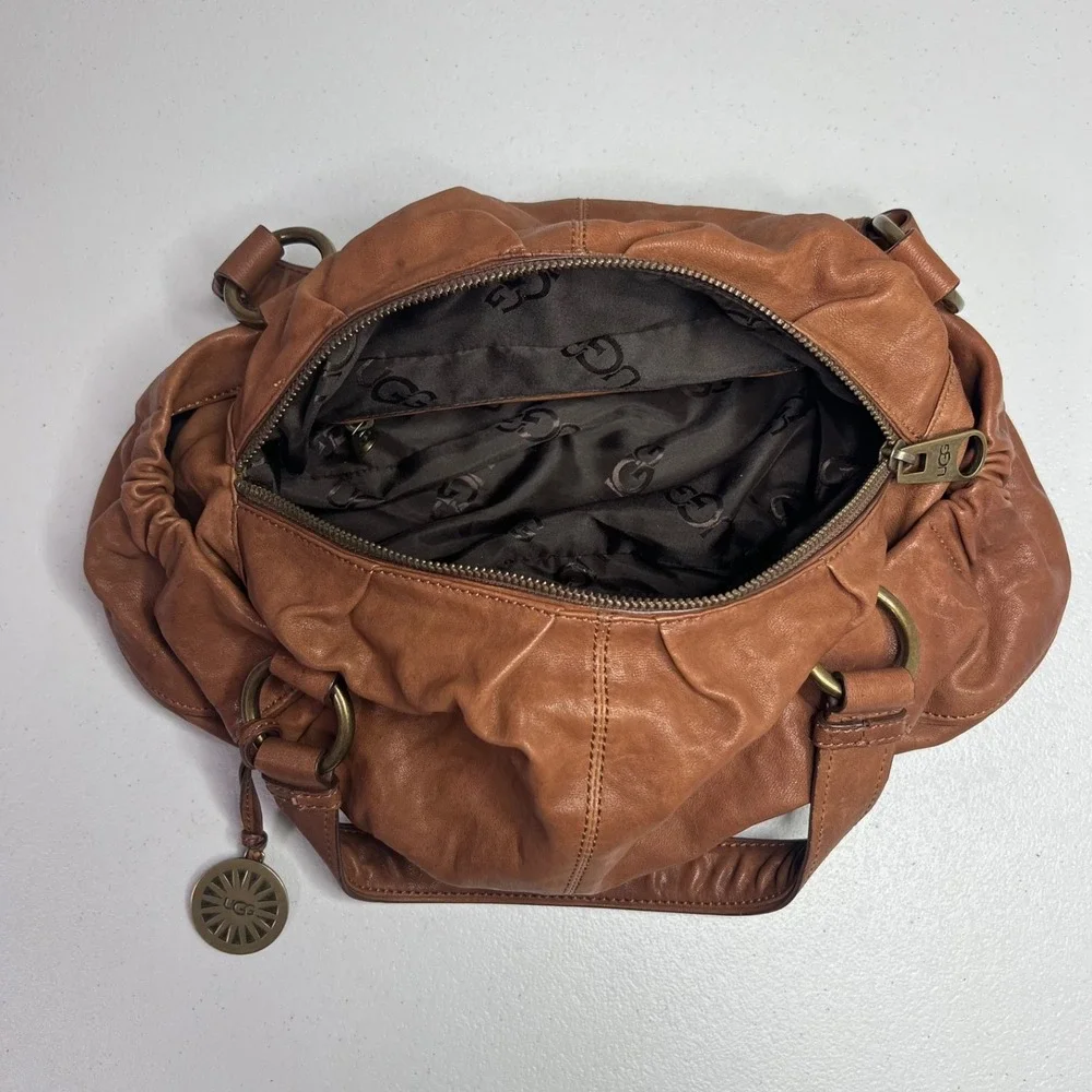 Ugg Australia Leather Hobo Shoulder Handbag Scrunchy Slouchy Cognac Brown